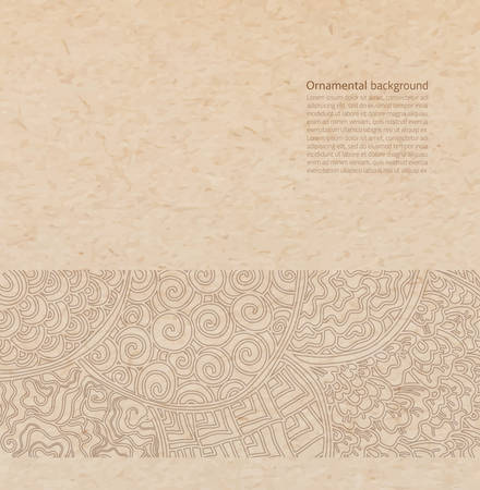 Vector ornate background with copy space, brown ornament on old cardboardのイラスト素材