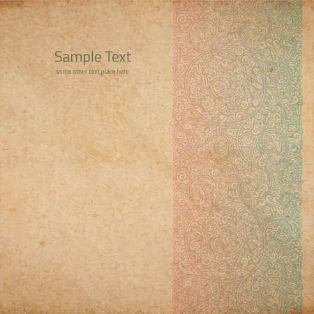 Vector ornate background with copy space, color faded out of time ornament on old cardboardのイラスト素材