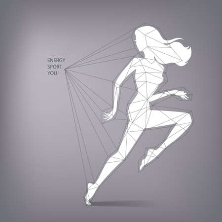 Vector illustration of running woman silhouette in triangles and polygons scheme shape infographicのイラスト素材