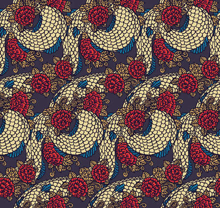 Dragon and rose seamless patternのイラスト素材