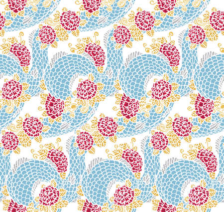 Dragon and rose seamless patternのイラスト素材