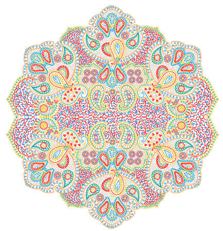 Vector illustration of isolated on white paisley made mandala, detailed traditional indian ornament ready to useのイラスト素材