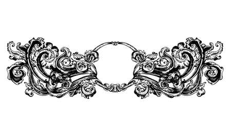 Vintage vector vignette with Renaissance ancient ornament, hand drawn swirls decoration in old engraving style, copy space emblemのイラスト素材