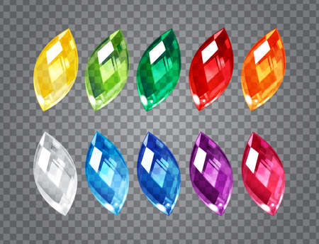Set of transparent gem stones on demonstrative gray gridのイラスト素材