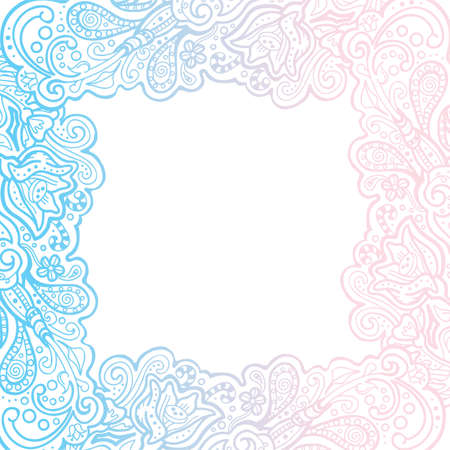 Vector floral abstract frame isolated on white background, scrapbooking decorative element, hand drawn doodle illustration with gentle faded out colour gradientのイラスト素材
