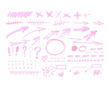 Vector bulk collection of one color transparent highlighter marks, gentle pink isolated on whiteのイラスト素材