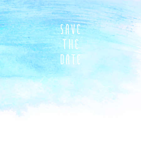 Save the date vector template for cards, hand drawn watercolor blue background brush stroke - invitations, posters, cards template - teal blue brush strokes and flat line typographic elements.のイラスト素材