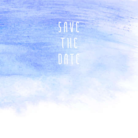 Save the date vector template for cards, hand drawn watercolor blue background brush stroke - invitations, posters, cards template - teal blue brush strokes and flat line typographic elements.のイラスト素材
