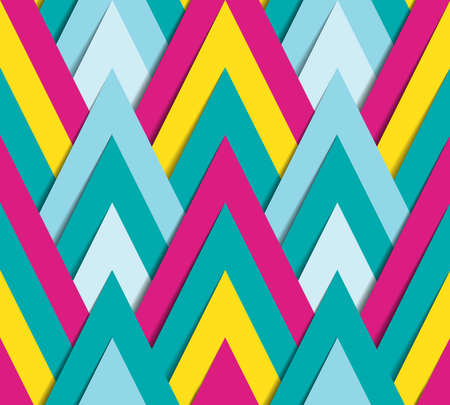 Vector seamless pattern - geometric bright background made of paper triangles with shadow in funky style of 70sのイラスト素材