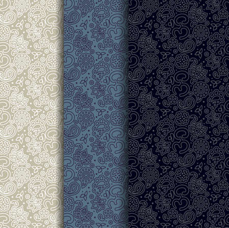 Vector set of seamless paisley buddhism OM textures - traditional asian ornaments set in matching palettes, ready to useのイラスト素材