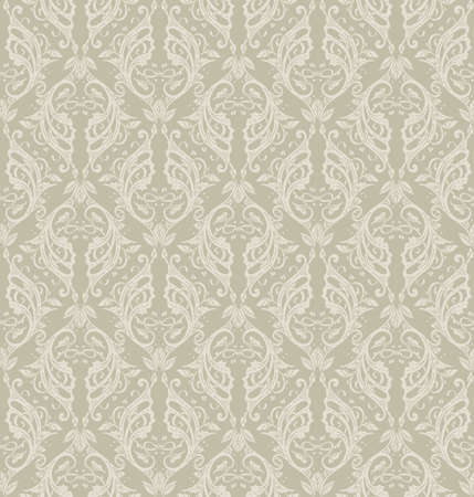 Floral seamless pattern - vector illustration of detailed ornament of floral twigs and curled branches in beige and ivory colorsのイラスト素材