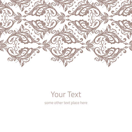 Vector ornate background with copy space, coffee brown floral ornament isolated on white pageのイラスト素材