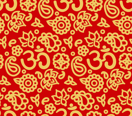 Vector seamless bright boho paisley OM texture for cards, fabric and designのイラスト素材