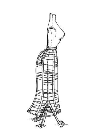 Vector hand drawn sketch of Victorian vintage mannequin for dressing studio, retro object isolated on whiteのイラスト素材