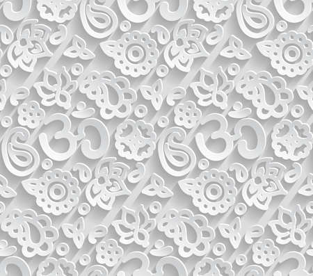 Vector paper 3D OM seamless pattern - bevel and emboss shadows effect as endless tile ornament for yoga, zen and meditation.のイラスト素材