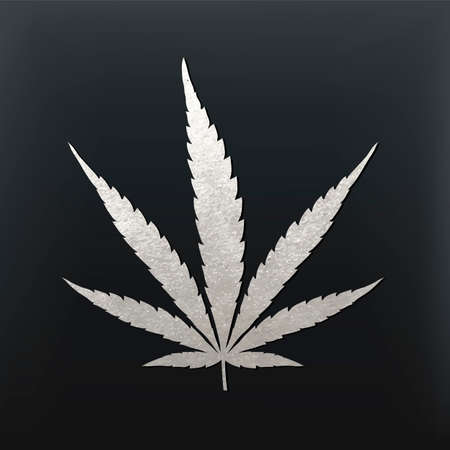 Vector cannabis leaf illustration - silver glitter foil plant silhouette isolated on black, medical marijuana indica sort.のイラスト素材