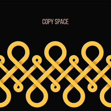 abstract golden border ornament of infinite isometric loops and copy space on black