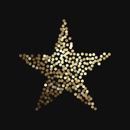 Vector illustration with golden glitter star shape for invitations and posters - sparkling metallic element isolated on black.のイラスト素材