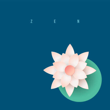 Vector abstract illustration of paper flower of water lily on black water surface with copy space and word zenのイラスト素材