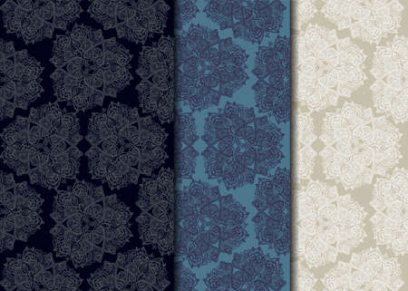 Vector seamless patterns of triangle mandalas - ethnic floral circle ornament with paisley and...