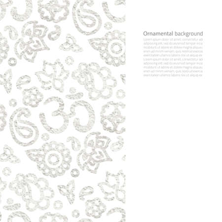 Vector card with realistic silver foil border with OM symbol and lotus mandala pattern on white - gentle template with copy space for cards, invitations and printed mediaのイラスト素材