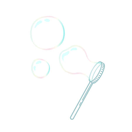 illustration of colourful soap bubbles with blower stick isolated on white