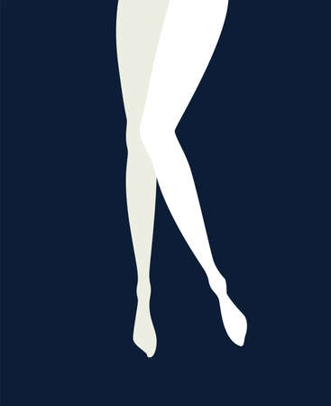 illustration in mid century pop art poster style - pinup woman legs in isolated on dark blue poster backgroundのイラスト素材
