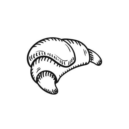 illustration of a croissant, sketch isolated on white - hot home made baked sweet bun.のイラスト素材