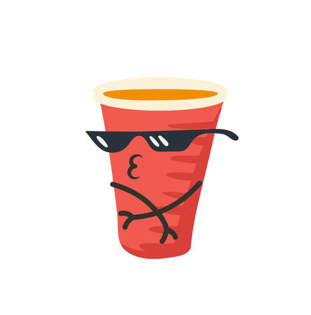 Plastic red cup for beer dancing as rapper with face and hands garbage recycle theme vector illustration isolated on whiteのイラスト素材