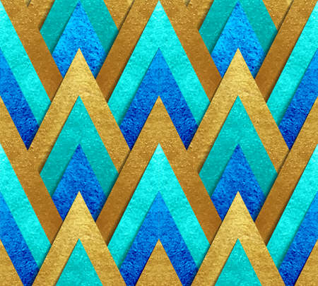 Metallic gold paper cut at geometric bright background peacock colors vector seamless pattern made...