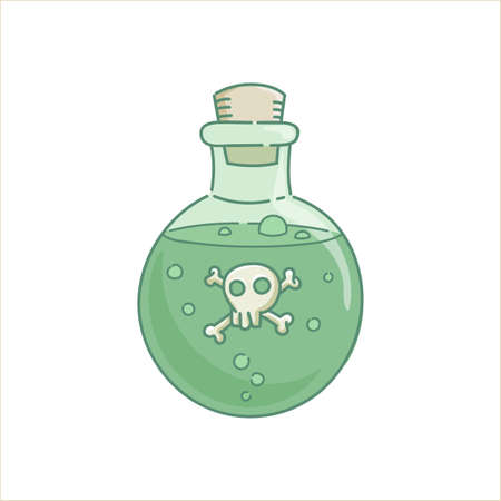 Poison venom potion gin lass bottle green liquid spell with scull for holiday Halloween vector isolated on whiteのイラスト素材