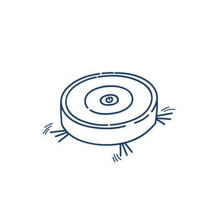 Vacuum cleaner robot round wireless technology funny sketch vector isolated on whiteのイラスト素材