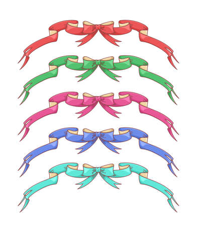 Grand opening festive ribbons and bows set isolated on white vector illustration of cute announcement decorative cut ribbons collectionのイラスト素材