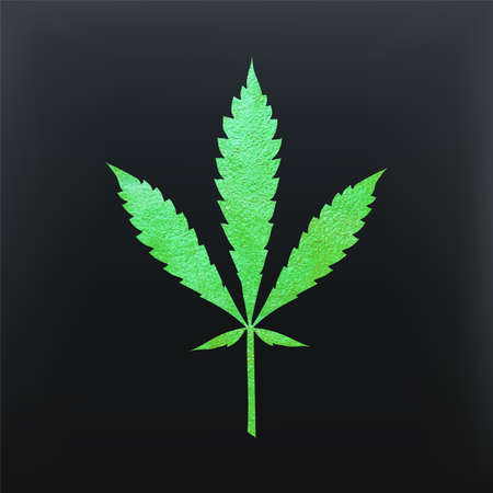 Green cannabis leaf vector - metallic emerald paint foil silhuette of marijuana ruderalis leaf on...