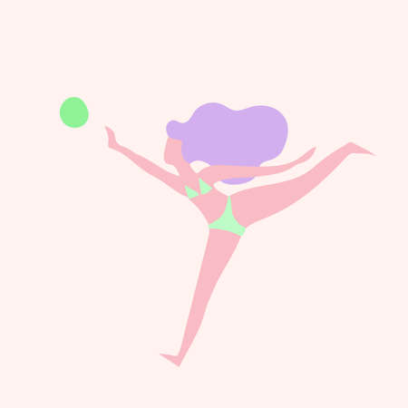 Volleyball player woman in swim suit on beach contemporary art flat vector illustration sporty woman enjoying freedom lifestyle in summer vacationsのイラスト素材