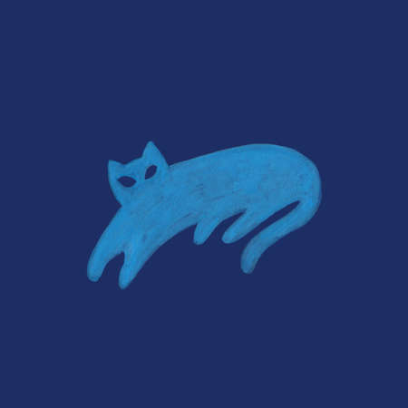 Cat in nordic design style blue pet laying resting hand drawn pastel colored in modern rustic scandinavian style llustrationの写真素材