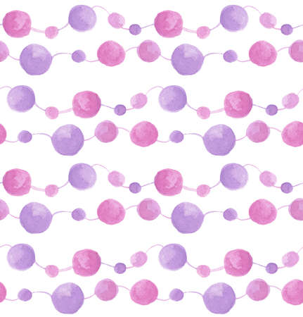 Watercolor seamless beads pattern of pink circles and dots, hand drawn paint surface design pattern in bright colorsの写真素材