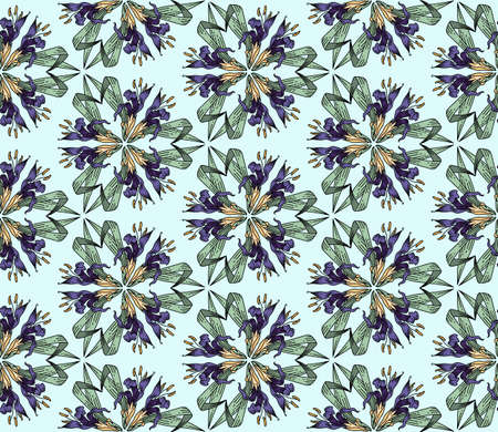 Irises vector seamless pattern as art nouveau botanical endless texture wallpaper or textile tile...