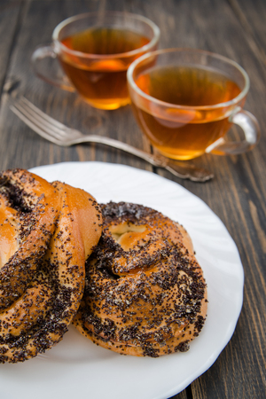Table set for high tea with cookiesの写真素材