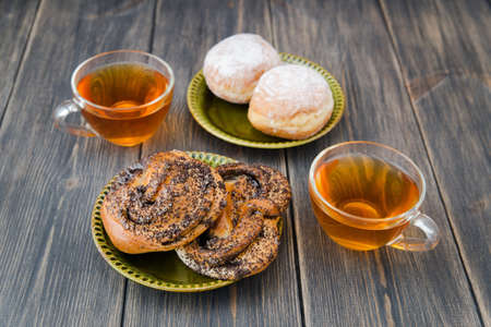 Table set for high tea with cookiesの写真素材