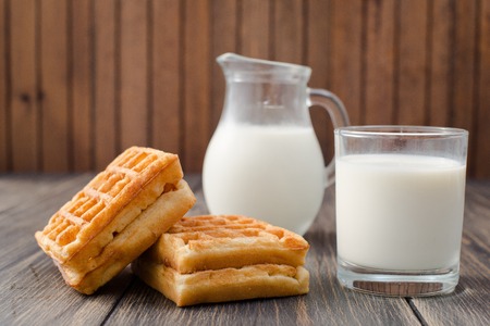 fresh healthy milk on a wooden rustic tableの写真素材