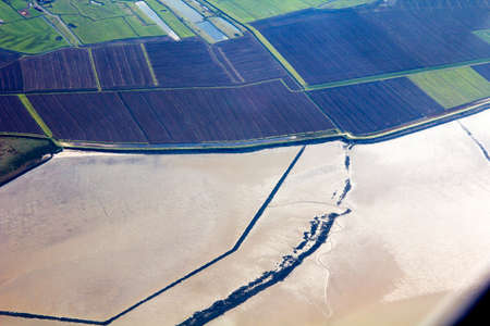 aerial view atlantic ocean, marsh and loire riverの写真素材