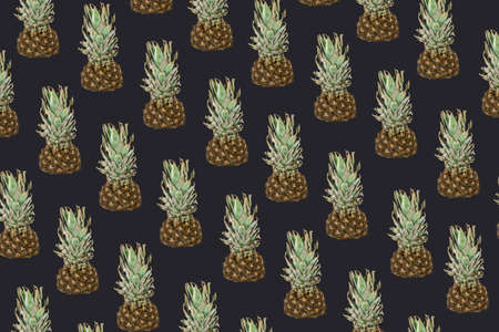 Pineapple heats with leaves on trendy  inkwell background. Tropical fruits pattern. Minimal summer...