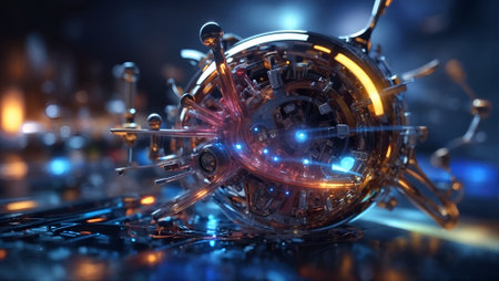 Futuristic looking science and technology background. Advance civilization idea. Research and development idea. With copy space.の素材