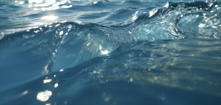 Blue water background. Splash and drops. Minimal abstract summer or cosmetic concept. With copy space.の素材