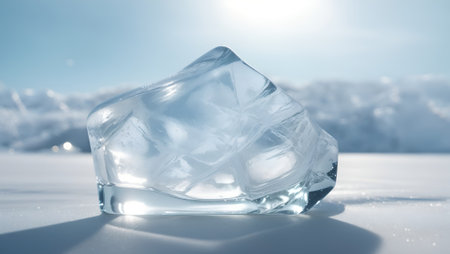 Minimalist backdrop with a smooth, pristine sheet of ice, glistening under the soft light of the winter sun, representing purity and simplicity. Background with copy space.の素材