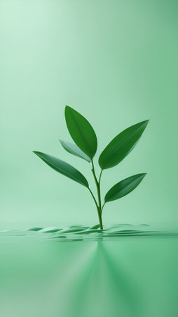 Minimalist concept with a clean, monochromatic background in a shade of calming green, reminiscent of nature and renewal. With copy space.の素材