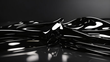 Contemporary background with a polished black surface, reflecting sophistication and modernity. Copy space.の素材