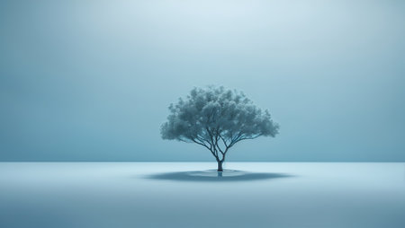 Minimalist concept with a clean, monochromatic background in a shade of calming blue, reminiscent of nature and renewal. With copy space.の素材