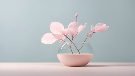 Minimalist concept with a clean, monochromatic background in a shade of calming pink, reminiscent of nature and renewal. With copy space.の素材